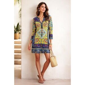 Hale Bob Womens Boho Paisley Print Tunic Dress Size S Multicolor Long Sleeve